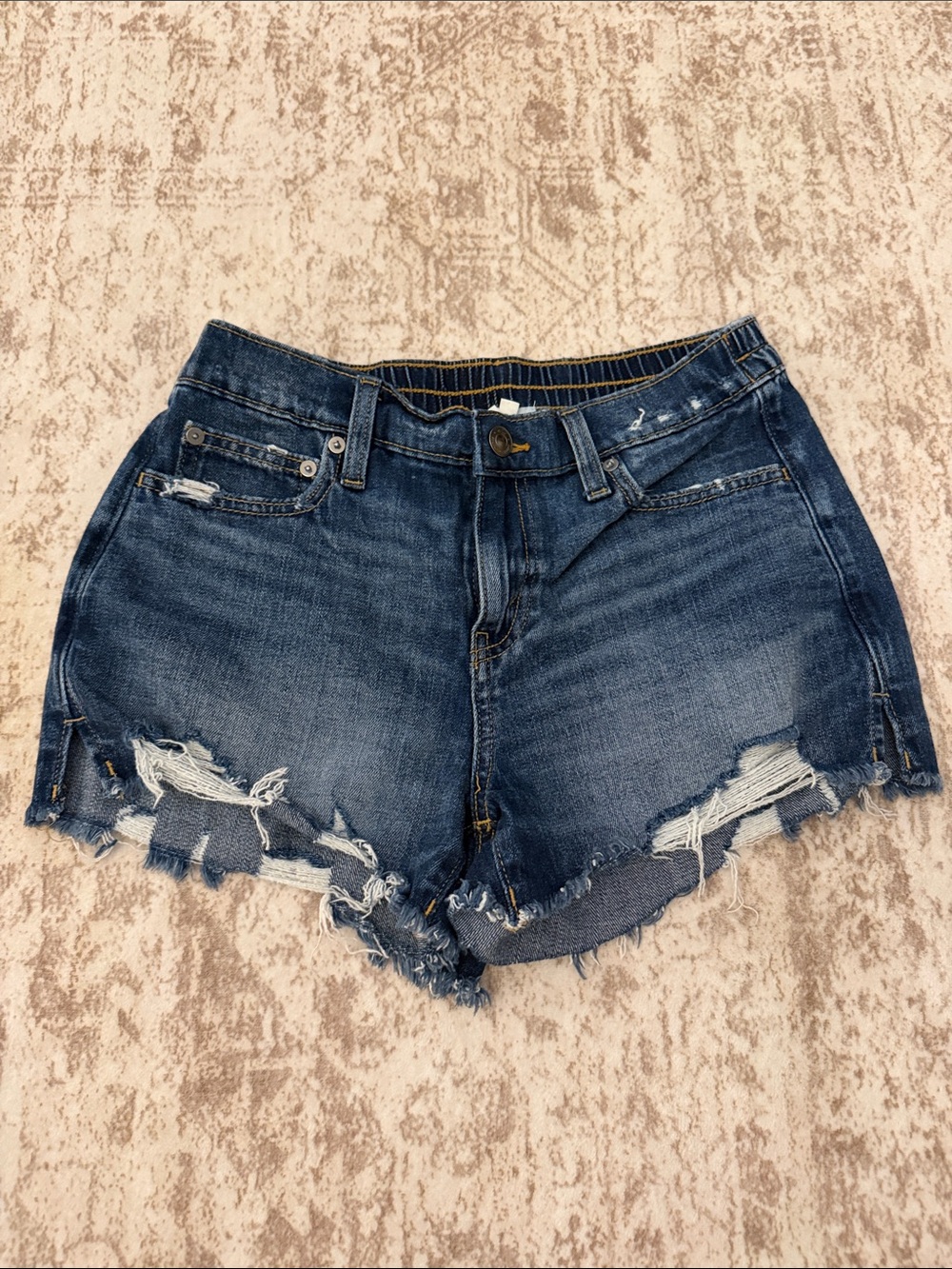 aerie Distressed Dark Wash Blue Denim Shorts